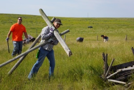 Conservation Volunteers cleaning up at Old Man On His Back, SK (Photo by Gail Chin)